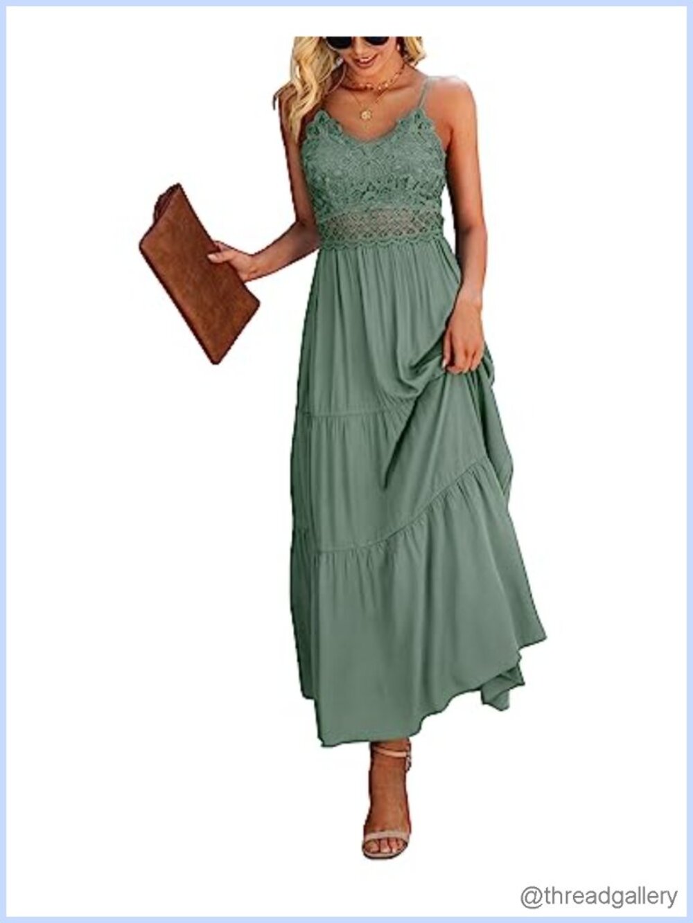 Women's Crochet Lace Maxi Dress Spaghetti Strap V-Neck Fit & Flare